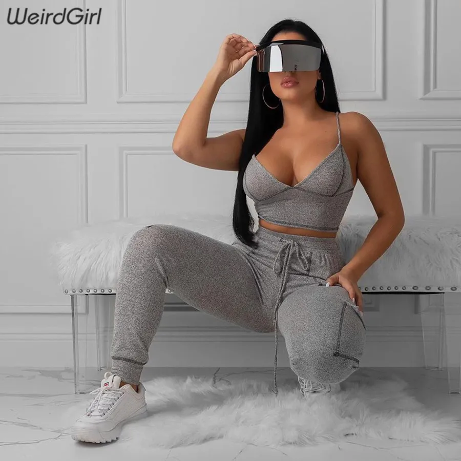 Weirdgirl женский спортивный костюм женский комплект из 2 предметов с накладками растягивающийся v-образный вырез укороченный Топ Леггинсы с высокой талией Новая женская спортивная одежда