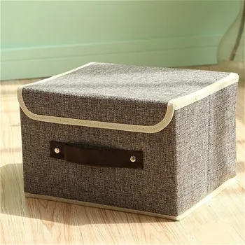 

Cotton Linen Storage Box With Lid Foldable Clothing Boxes Underwear Socks Kids Toys Containers Bins Home Wardrobe Organization