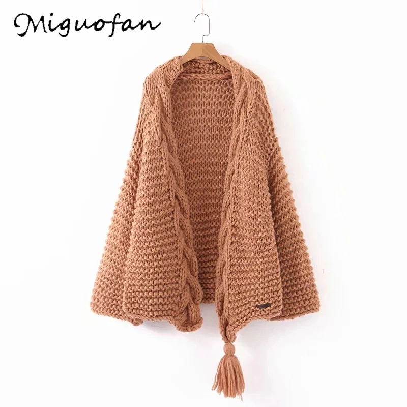 Miguofan свитера с драпировкой толстые длинные кардиганы женские свитера оплетка зимнее теплое пальто длинные куртки длинные свитера женские джемперы Новые - Цвет: Хаки