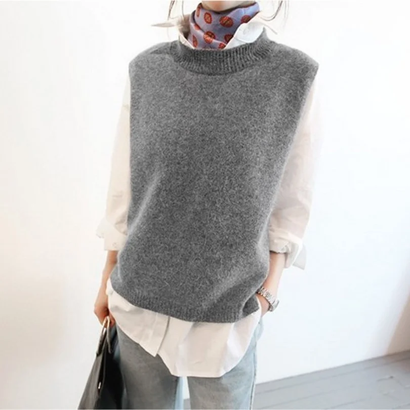 

Vest 2019 New Spring Women Vest Pretty Sleeveless O-Neck Rabbit Hair Knitted Vest Women Plus Size 2XL 3XL 4XL Veste Femme