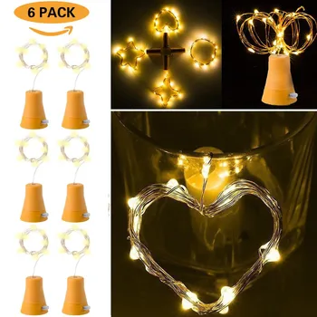 

6pcs Indoor romantic lighting White Wine Bottle Lights Solar Powered10 LED Night Fairy Valentine's Day decorative lights