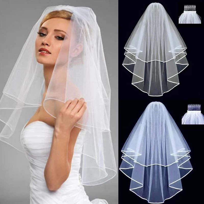 

Short Tulle Two Layer With Comb White Ivory Bridal Veil for Bride for Marriage Wedding Accessories