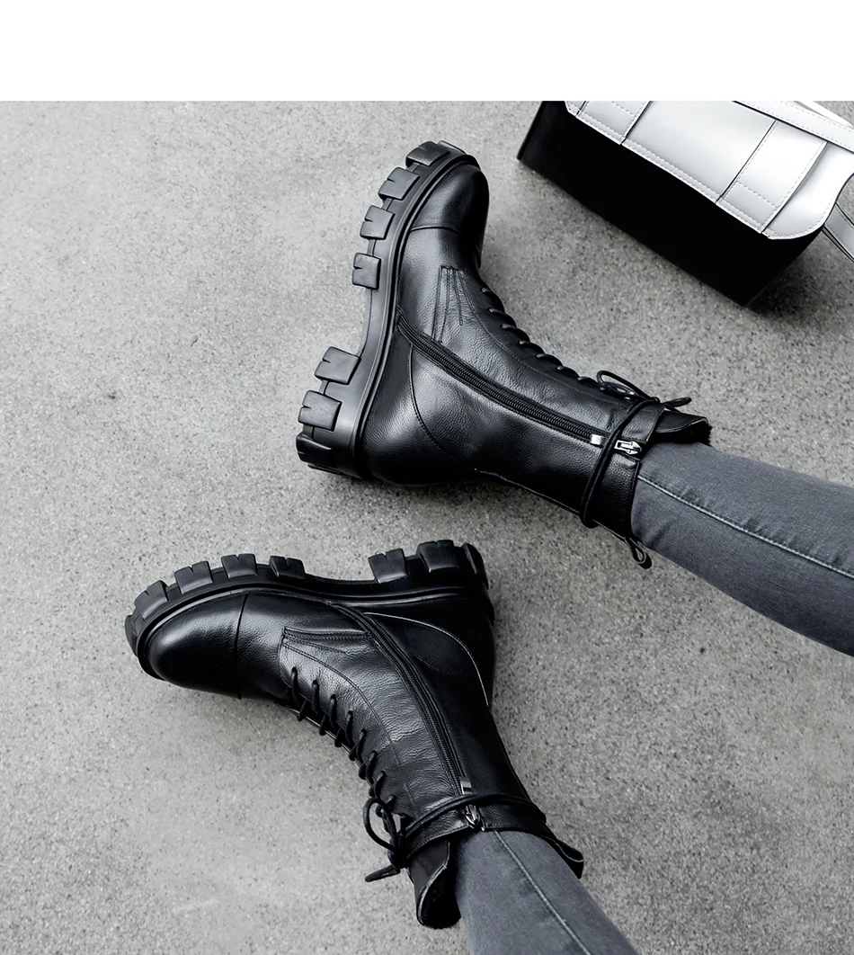 Plus Size 34-43 Genuine Leather Shearling Wool Fur Lined Women Ankle Winter Boots Women Shoes Short Snow Boots Warm Martin Boots