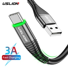 Uslion 2m led 3a tipo c cabo para huawei p30 pro carga rápida fio de carregamento do telefone usb c cabo para samsung xiaomi tipo c linha de dados