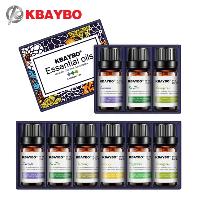 KBAYBO Essential Oils for Aromatherapy Diffusers Humidifier Home Plant Flavor Lavender Tea Tree Lemongrass Rosemary Orange