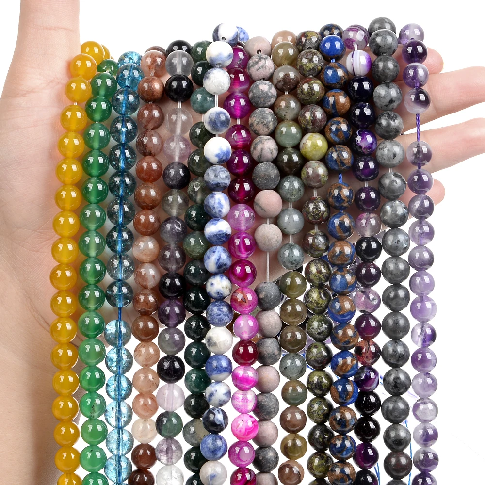 Natural Stone Beads Tiger Eye Tourmaline Amazonite Agates Jaspers Pink Quartz for Jewelry Making DIY Bracelet Accessories | Украшения и