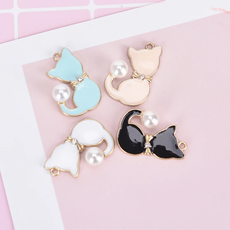 

2019 10Pc Pearl Tail Cat Enamels Charms Fashion Alloy Pendant High Quality DIY Making Bracelet Necklace Jewelry Accessories Gift