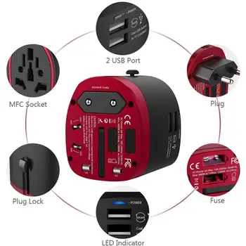 

All In One Universal Power Adapter Smart Phone Tablet International Travel Charger with 2.5A 2 USB US AU EU UK
