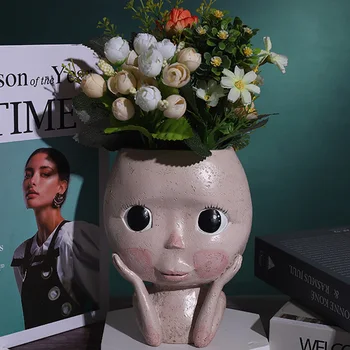 

Character Human Face Vase Resin Succulents Plant Pots Abstract Pot for Office House Desktop Balcony Micro Landscape Ornaments
