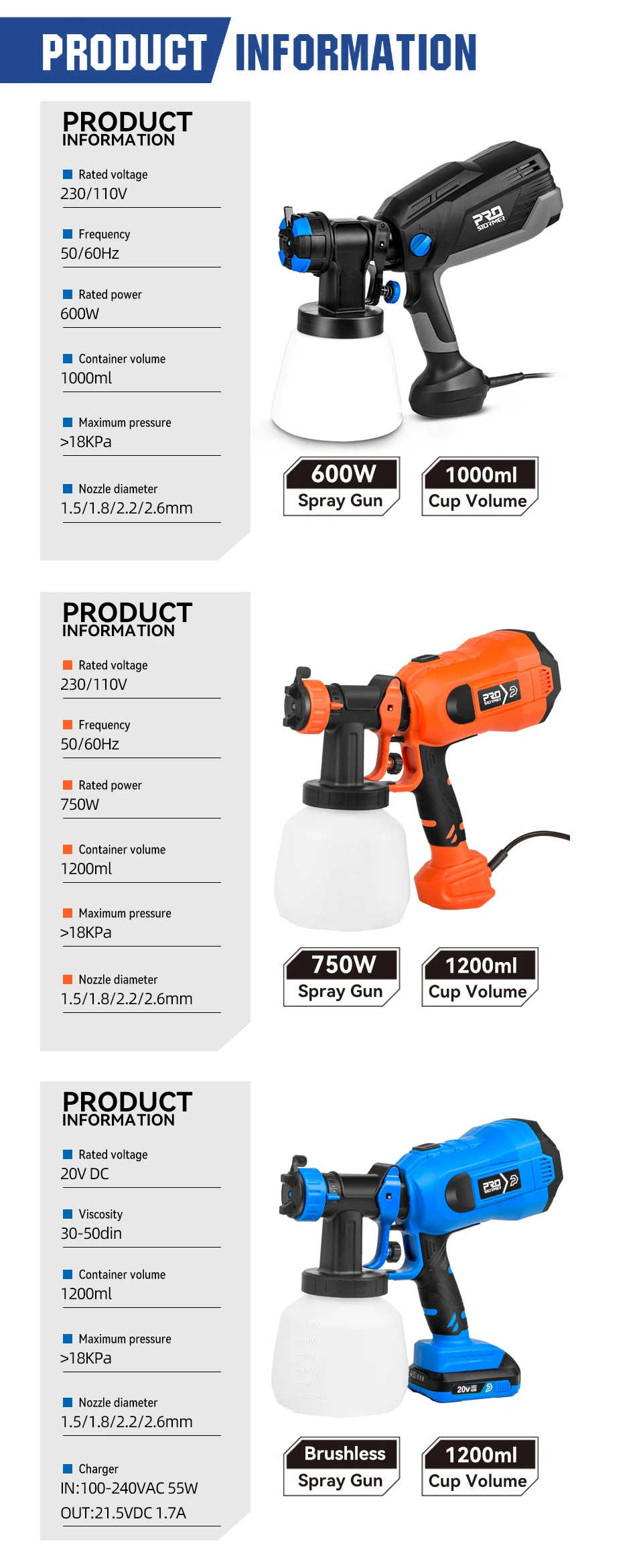 pneumatic nail gun 600W Electric Spray Gun 4 Nozzle Sizes 1000ml HVLP Household Paint Sprayer Flow Control Airbrush Easy Spraying by PROSTORMER cheap electric drill