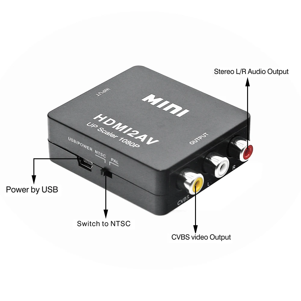 HDMI К AV адаптер HD видео конвертер коробка ScalerHDMI к RCA AV/CVSB L/R видео 1080P HDMI2AV Поддержка NTSC PAL