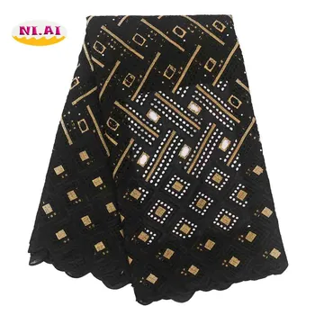 

NIAI Nigerian Cotton Lace Fabric 2019 High Quality Swiss Lace In Switzerland African Fabric Lace Stones Lace Material XY3209B-5