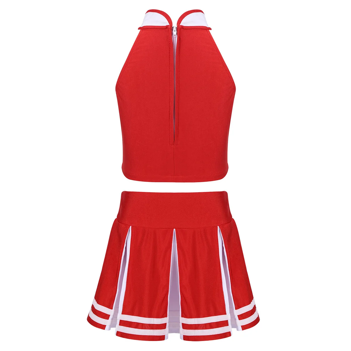 Kids Girls Cheerleading Uniform School Cosplay Party Dance Costume Sleeveless Zippered Tops Pleated Skirt Set