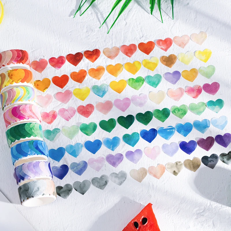 100 pcs/lot Kawaii Washi tape Gradient love heart sticker Scrapbooking material Labels For Children Stationery wooden stamps for card making