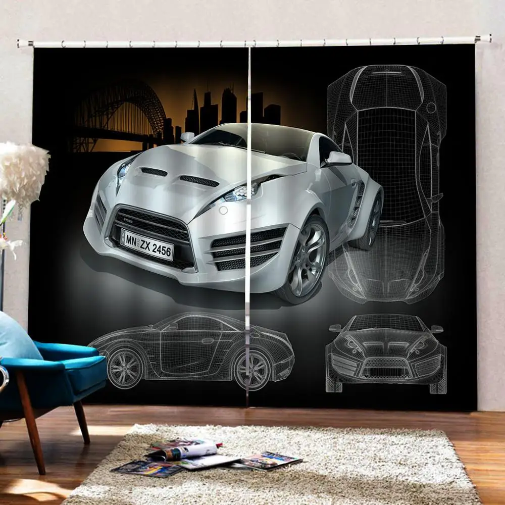 3D спортивный автомобиль окна шторы тонкий для детей красивые пейзажи Гостиная шторы для спальни, кухни, занавески на заказ; Прямая поставка