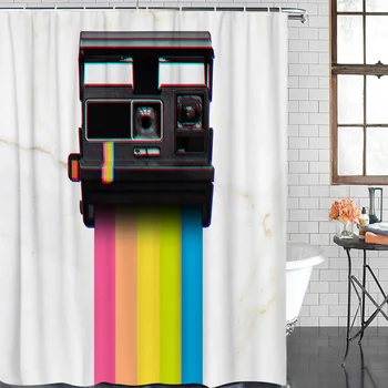 

Simple Camera Rainbow Marble Texture New Waterproof Shower Curtain with Hook for Home Decoration Bathroom Supplies