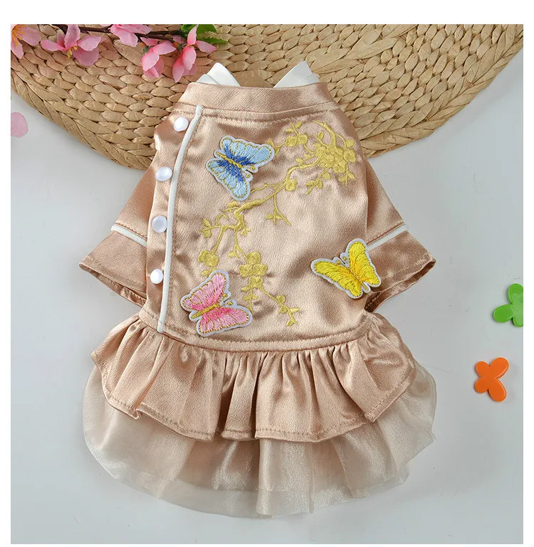 Одежда для домашних животных, китайский стиль, Hanfu, весна-лето, юбка с вышивкой, красивый плюшевый медведь, Smalldog, одежда для маленьких собак