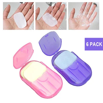 

6 Packs (20Pcs/Pack) Disposable Soap Travel Hiking Cleaning Hands Bath Toiletry Paper Soap Sheets Disinfection(Random Color)
