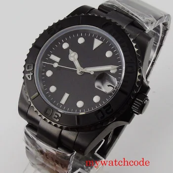 

40mm Black PVD Plated Sterile Dial Men Watch Sapphire Crystal NH35 MIYOTA 8215 Automatic Movement Brushed Bezel Insert Auto Date