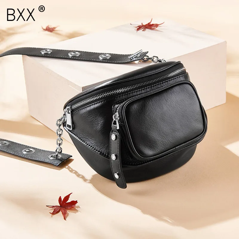 

[BXX] Genuine Leather Waist Chest Packs For Women 2020 Fashion Spring Crossbody Bags Lady Shoulder Messenger Bag Handbags HK578