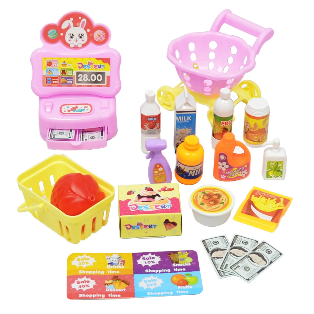17Pcs Grocery Store Pretend Play Supermarket Playset Toys Set Simulate Shopping Props for Kids Children Fun Gifts
