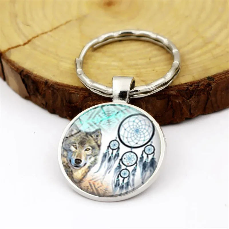 WG 1pc Indian Style Dream Catcher Metal Glass Ball Keychain Wolf Time Gem&ampstone Cabochon Pendant Keyring Gift | Украшения и