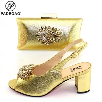 

Latest 2020 African Design Nigerian Shoes and Bag Set Italian Royal Paty Matching Shoes and Bag in Gold Color