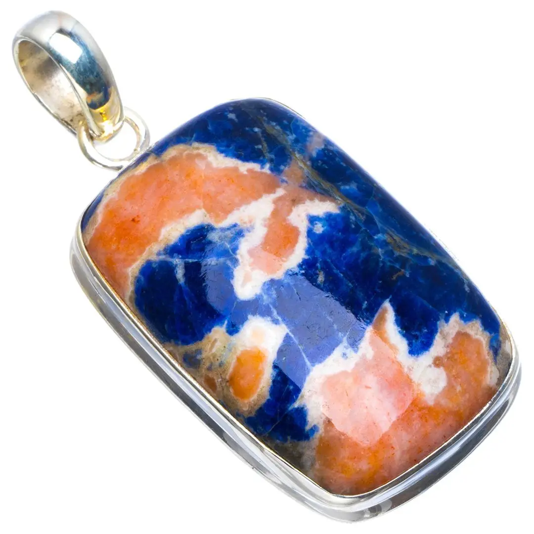 Natural Orange Sodalite Handmade Unique 925 Sterling Silver Pendant 1.75" B3219
