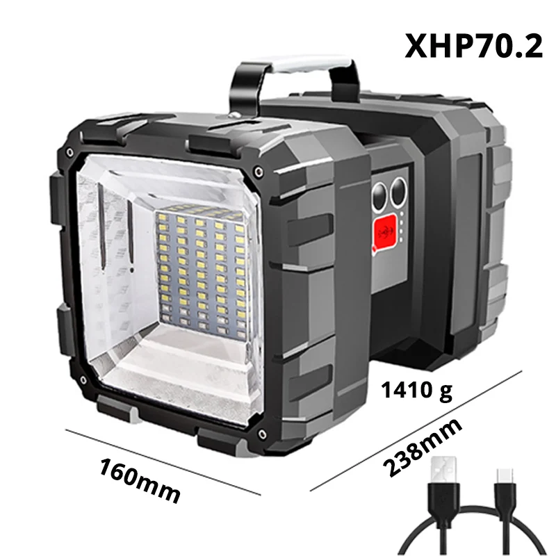 XHP 70.2 Супер яркий XHP70.2 светодиодный поисковый светильник с двойной головкой светодиодный светильник-вспышка с USB входом и функцией выхода светильник для кемпинга Предупреждение льная лампа - Испускаемый цвет: XHP 70.2
