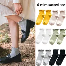 6 пар всех подходящих женских носков гофрированные повседневные носки трикотажные хлопковые носки для женщин девушек студентов