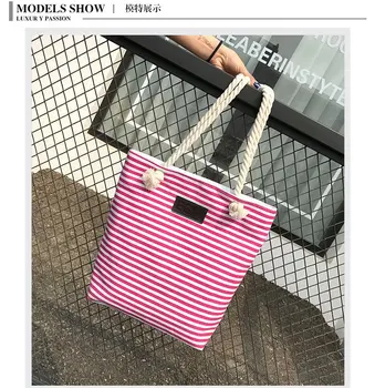 

2020 New Style Canvas Shoulder Bag Thick Rope Korean Fashion Stripe Women's Bag Student Tutorial Bag Customization Strong