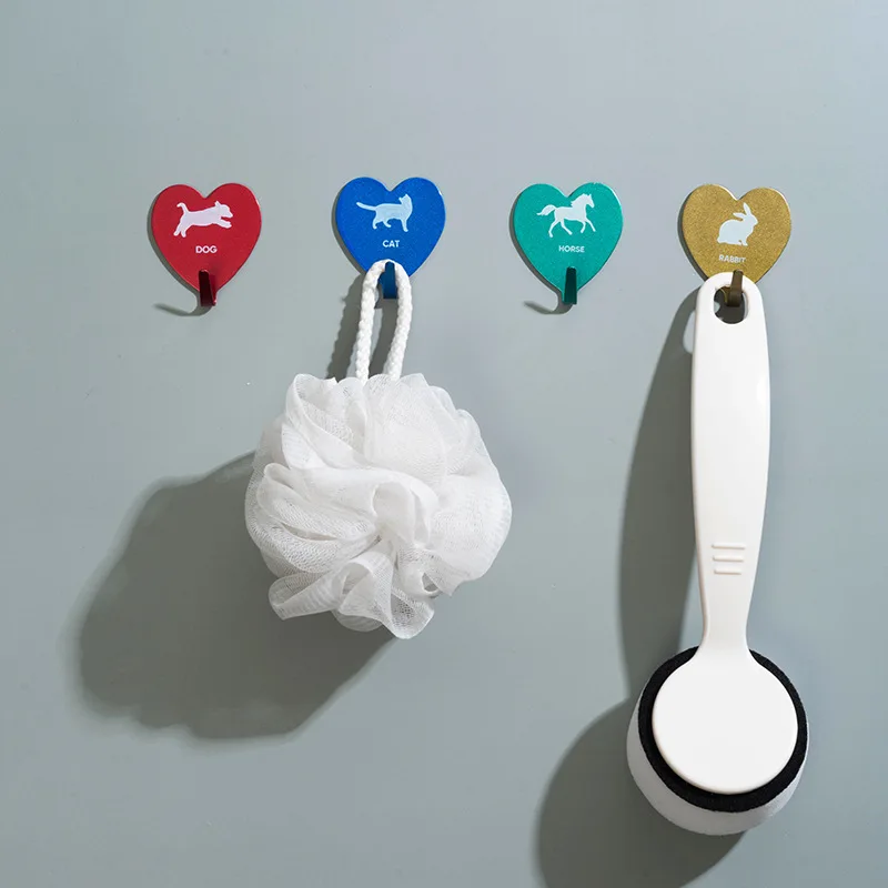 

Creative Love Cartoon Wrought Iron Hook Key Umbrella Clothes Hat Hook Strong Bathroom Viscose Wall Decoration Hook 5pcs