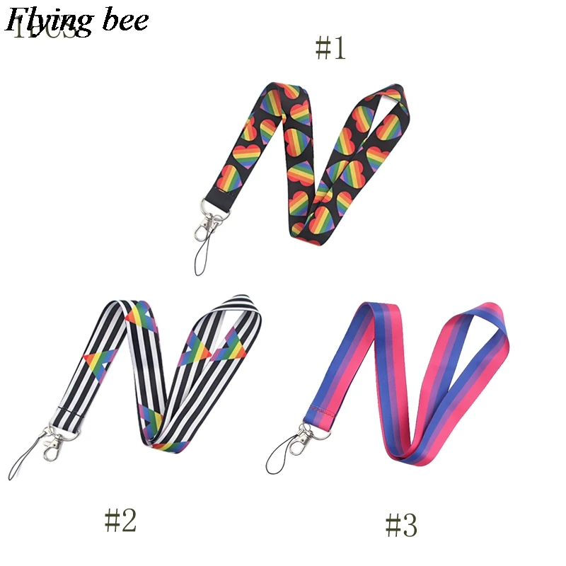 Flyingbee Love Stripes Lanyard Phone Rope Keychains For Keys ID Card Lanyards Women X0824 | Канцтовары для офиса и дома