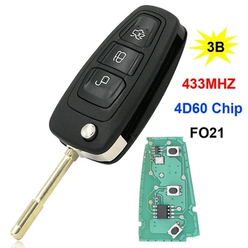 

3 Button Remote Car Key 43hz 4D60 Chip for Ford Mondeo Focus Fiesta C-Max FO21