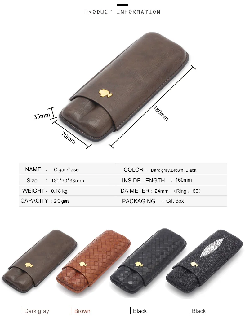 COHIBA кожаный чехол для сигар, карманный, для сигар, для путешествий, мини коробка для сигар, для улицы, аксессуары для 2 сигар, держатель, трубка