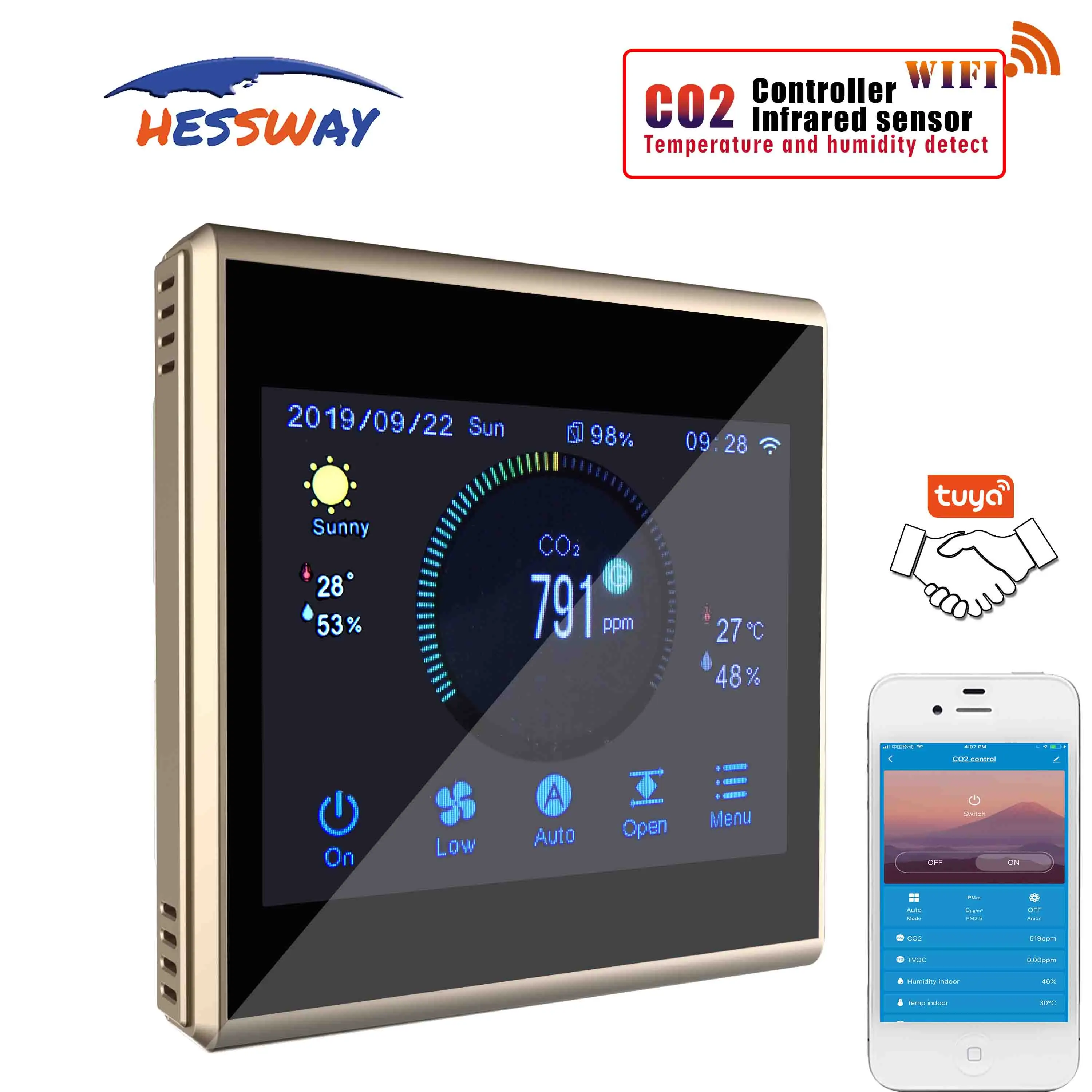 US $142.91 TUYA APP Air Ventilation System Ndir CO2 Sensor Air Quality Monitor for WIFI Color Touch Screen