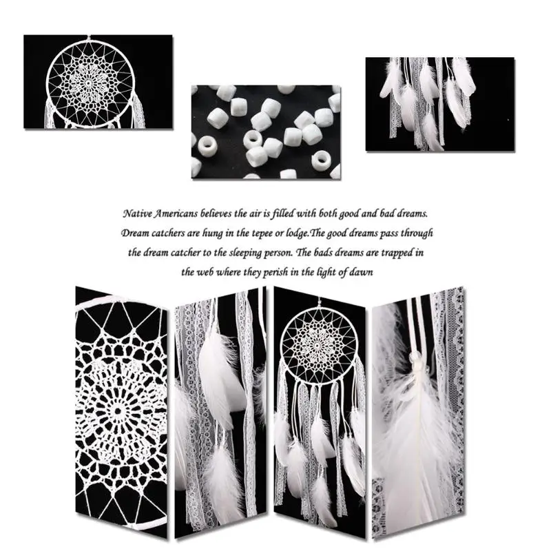 White Fringed Lace Dream Catcher Feather Car Wall Hanging Decoration Craft