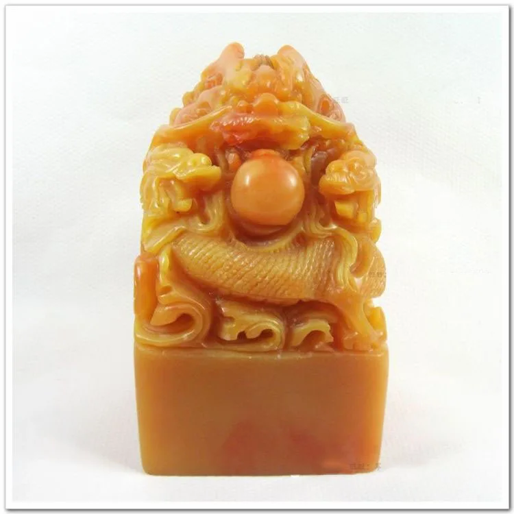 Big three dragon jade seal decoration antique Shoushan Stone performance big signet gift square three dragon play watermark