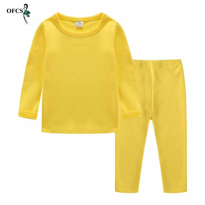 Autumn Children's Bottom Suit Boys Girls Clothes Long-sleeved T-shirt Cotton Set Candy Long-sleeved Trousers 2 Sets Nightwear