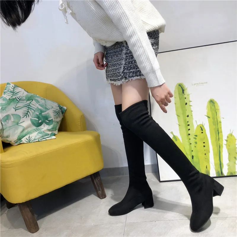 

Shoes New Style 2019 Trendy Shoes Elasticity Children Not Afford Tube Thigh Boot the Girls' Middle School Chunky-Heel Slimming A