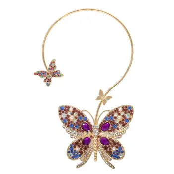 

Colorful Crystal Butterfly Pendent Necklace Long Open Adjusted Metal Stone Statement Necklaces Choker Collar Jewelry Wholesale