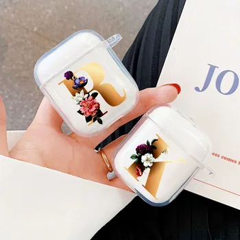 

2020 custom 26 letter flower For Airpods 2 1 Cover Clear Ctue Transparent Silicon Soft TPU Case For Airpods 2 Earphone Cases