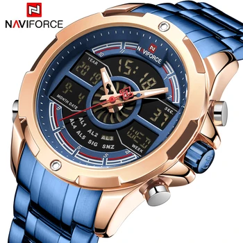 

NAVIFORCE Mens LED Dual Display Watches Top Brand Luxury Men Stainless Steel Fashion Business Quartz Watch Waterproof Wristwatch