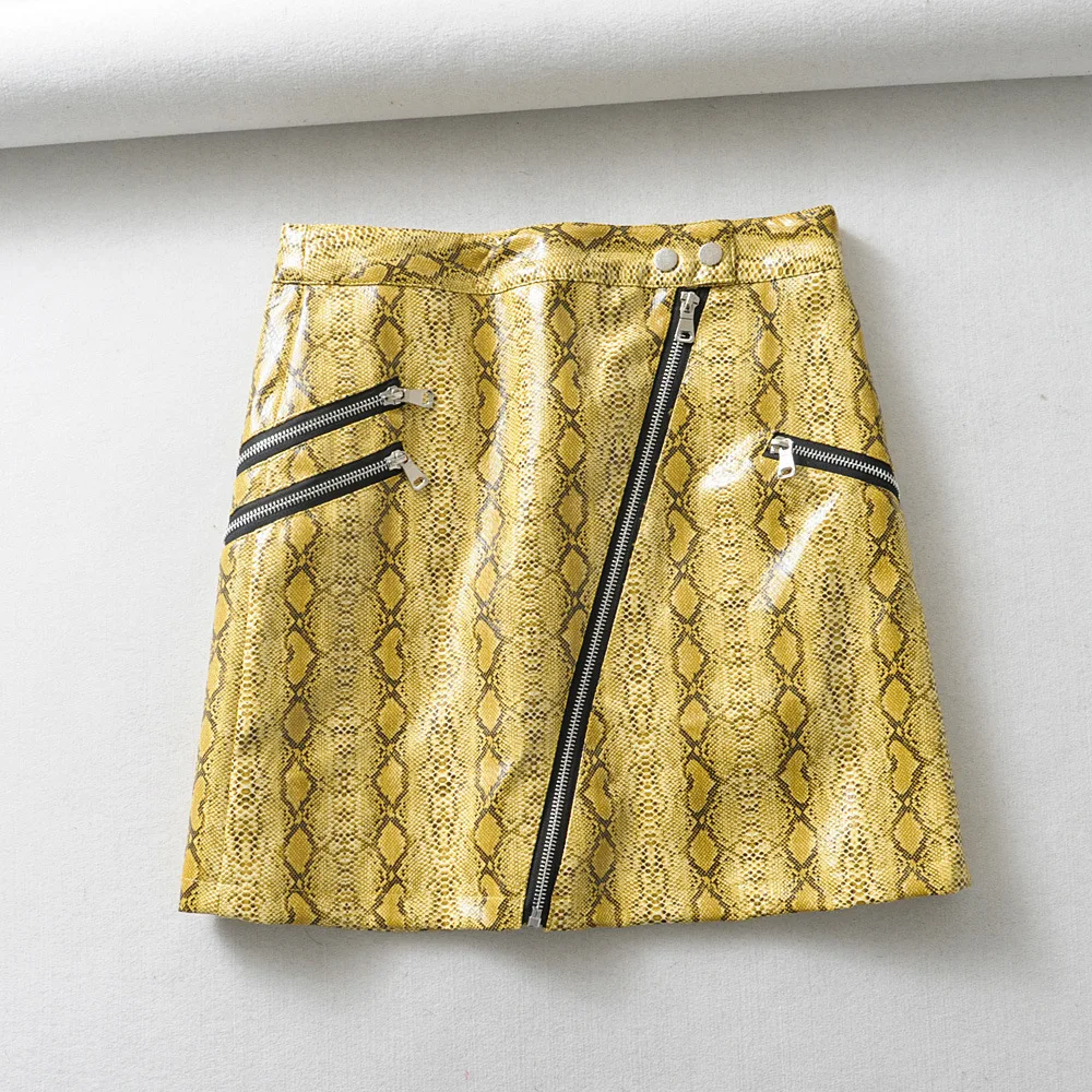 

2019 Spring Velvet-Snakeskin Embossed Leather Skirt Skirt A- line Skirt