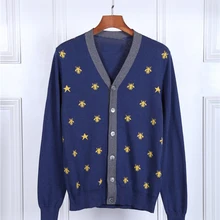 Новые зимние мужские роскошные джентльменские вязаные Повседневные свитера с вышивкой пчелы пауки кардиганы Азиатский размер высокое качество Drake# N123