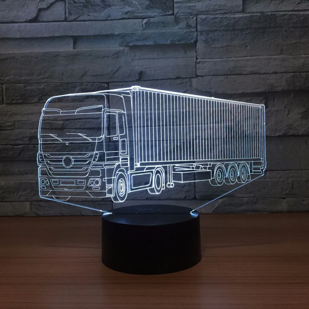 Контейнер грузовик 3D 7 цветов лампа визуальные Светодиодные ночные светильники