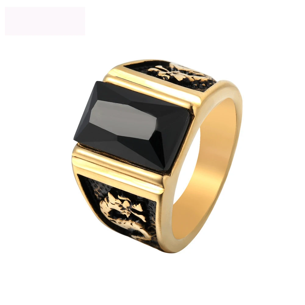 

Luxury Double Dragon Finger Rings Titanium Steel Black Crystal Casting Multicolor Jewelry Rings For Men Anniversary Party Gifts