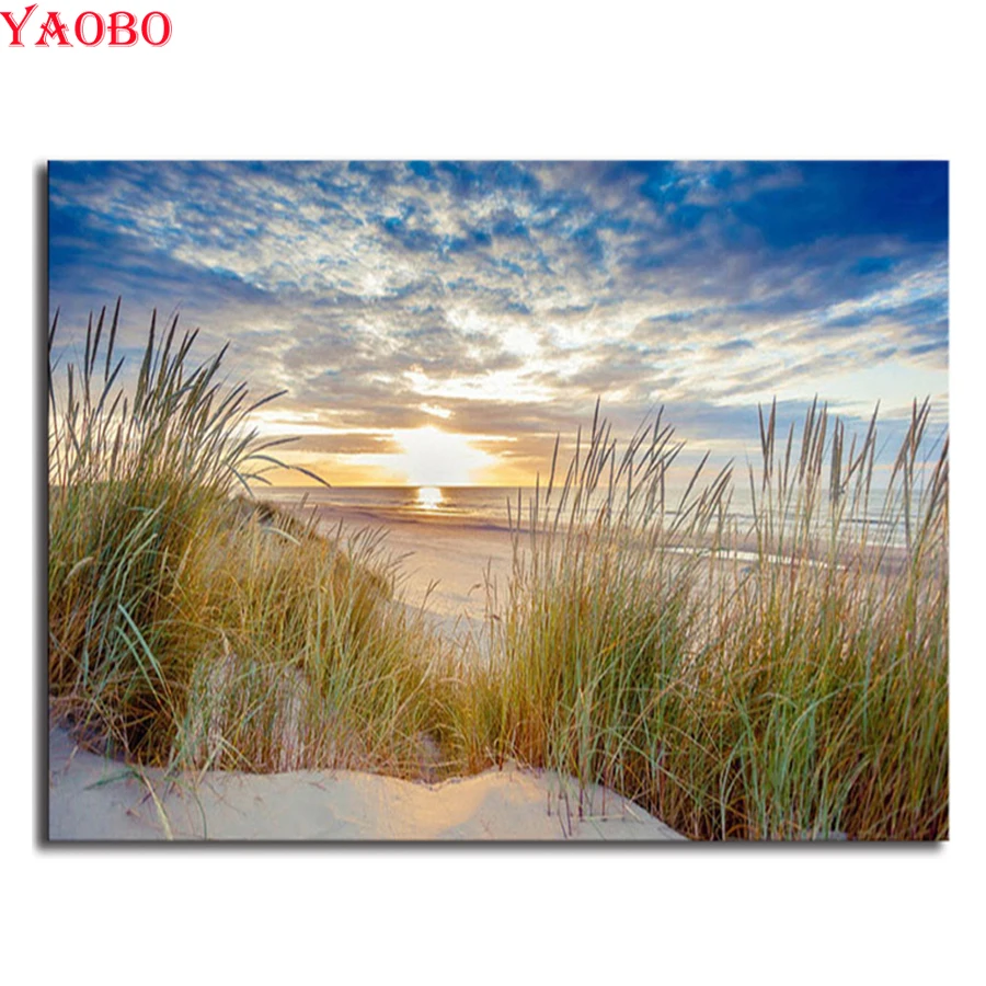 

5D DIY Diamond Painting beach Cross Stitch Full Square round diamond embroidery Seaside scenery mosaic Living room decoration