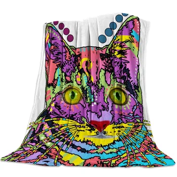 

Portable Soft Blanket Graffiti Painting Cat Throw Blanket Warm Sofa Bed Sheets Christmas Decorations For Home Blankets