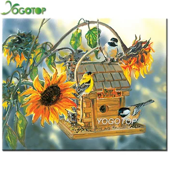 

Full Set Diamond Painting Sunflower and birds house Diamond Embroidery Cross Stitch Flower Diy Diamond Mosaic Rhinestones YY2830